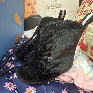 Spellbound Soles Black Velvet Girls Combat Boots